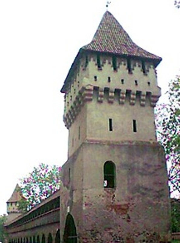 Išlikę viduramžių bokštai ir gynybinės sienos dalis